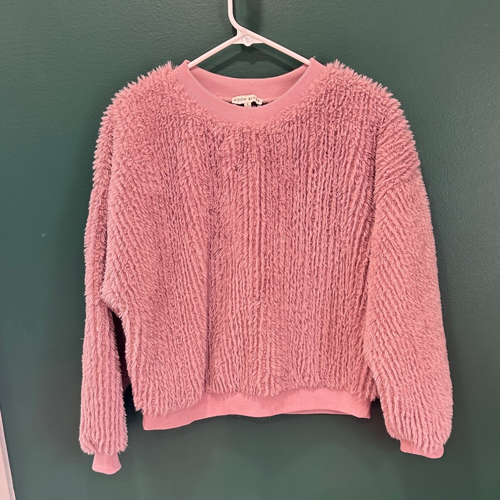 Moon River Plush Pink Crewneck Sweater